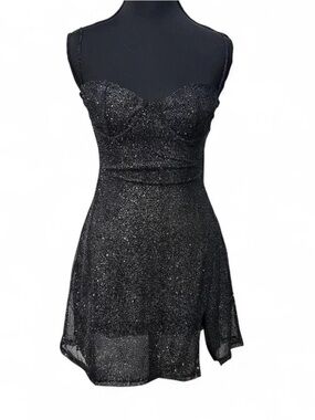 Glittering Black Strap Mini Dress